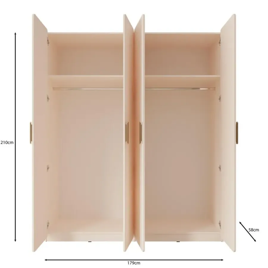 Meubella - Luzon - Kledingkast 4 deurs - Beige - 179x58x210 cm