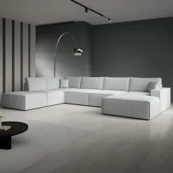 Meubella - Manolo - Hoekbank 5-zits met chaise longue - Stof grijs - Rechts