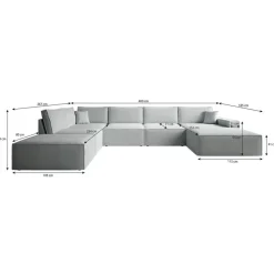 Meubella - Manolo - Hoekbank 5-zits met chaise longue - Stof grijs - Rechts