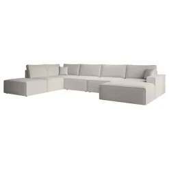 Meubella - Manolo - Hoekbank 5-zits met chaise longue - Stof beige - Rechts