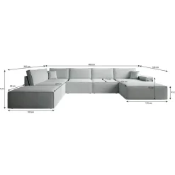 Meubella - Manolo - Hoekbank 5-zits met chaise longue - Stof beige - Rechts