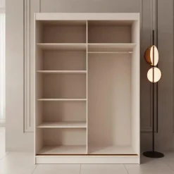Meubella - Moniq - Kledingkast met schuifdeuren - Beige - 150x65x215 cm
