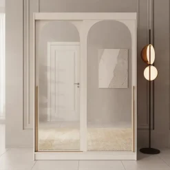 Meubella - Moniq - Kledingkast met schuifdeuren - Beige - 150x65x215 cm