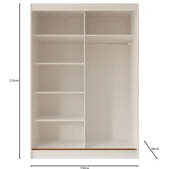 Meubella - Moniq - Kledingkast met schuifdeuren - Beige - 150x65x215 cm