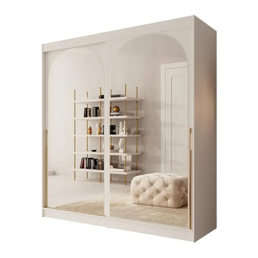 Schuifdeurkasten-Meubella - Moniq - Kledingkast met schuifdeuren - Wit - 200x65x215 cm
