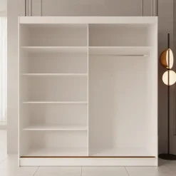 Schuifdeurkasten-Meubella - Moniq - Kledingkast met schuifdeuren - Wit - 200x65x215 cm