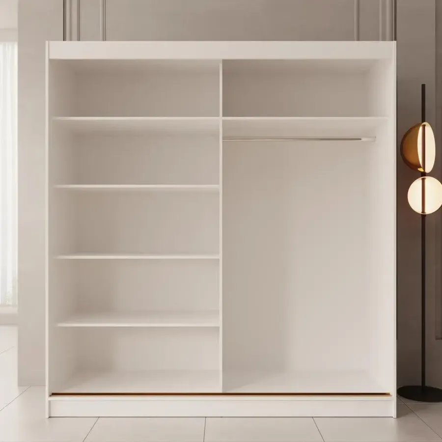 Schuifdeurkasten-Meubella - Moniq - Kledingkast met schuifdeuren - Wit - 200x65x215 cm