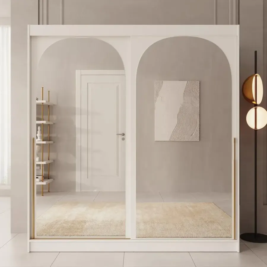 Schuifdeurkasten-Meubella - Moniq - Kledingkast met schuifdeuren - Wit - 200x65x215 cm