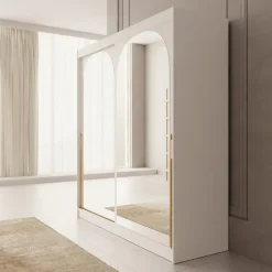 Schuifdeurkasten-Meubella - Moniq - Kledingkast met schuifdeuren - Wit - 200x65x215 cm