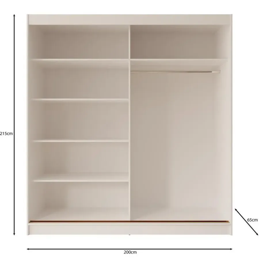 Schuifdeurkasten-Meubella - Moniq - Kledingkast met schuifdeuren - Wit - 200x65x215 cm