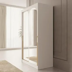 Schuifdeurkasten-Meubella - Moniq - Kledingkast met 2 schuifdeuren - Wit - 120x65x215 cm
