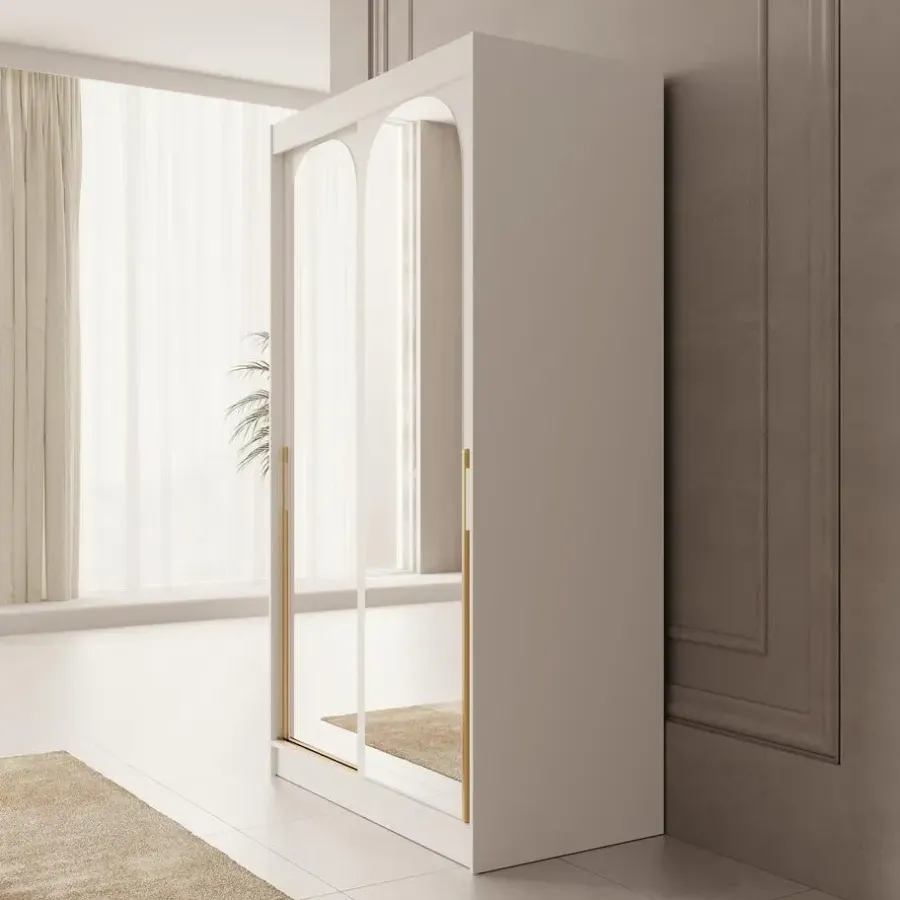 Schuifdeurkasten-Meubella - Moniq - Kledingkast met 2 schuifdeuren - Wit - 120x65x215 cm