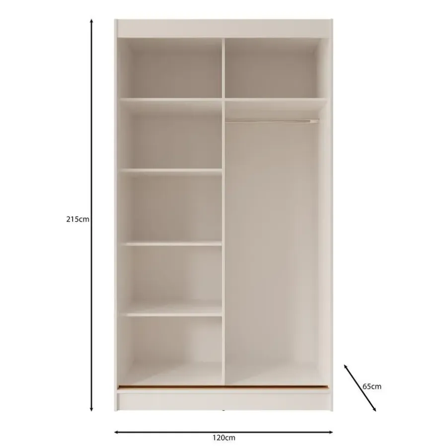 Schuifdeurkasten-Meubella - Moniq - Kledingkast met 2 schuifdeuren - Wit - 120x65x215 cm