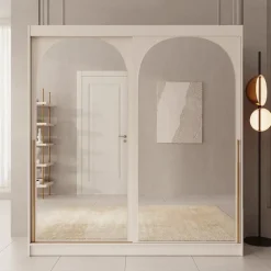 Meubella - Moniq - Kledingkast met schuifdeuren - Beige - 200x65x215 cm