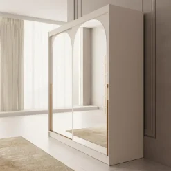 Meubella - Moniq - Kledingkast met schuifdeuren - Beige - 200x65x215 cm
