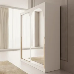 Schuifdeurkasten-Meubella - Moniq - Kledingkast met 2 schuifdeuren - Wit - 180x65x215 cm