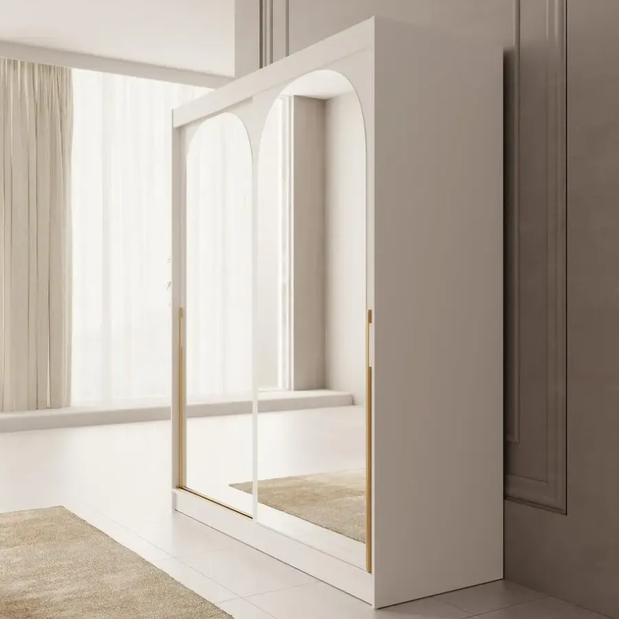 Schuifdeurkasten-Meubella - Moniq - Kledingkast met 2 schuifdeuren - Wit - 180x65x215 cm