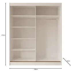 Schuifdeurkasten-Meubella - Moniq - Kledingkast met 2 schuifdeuren - Wit - 180x65x215 cm