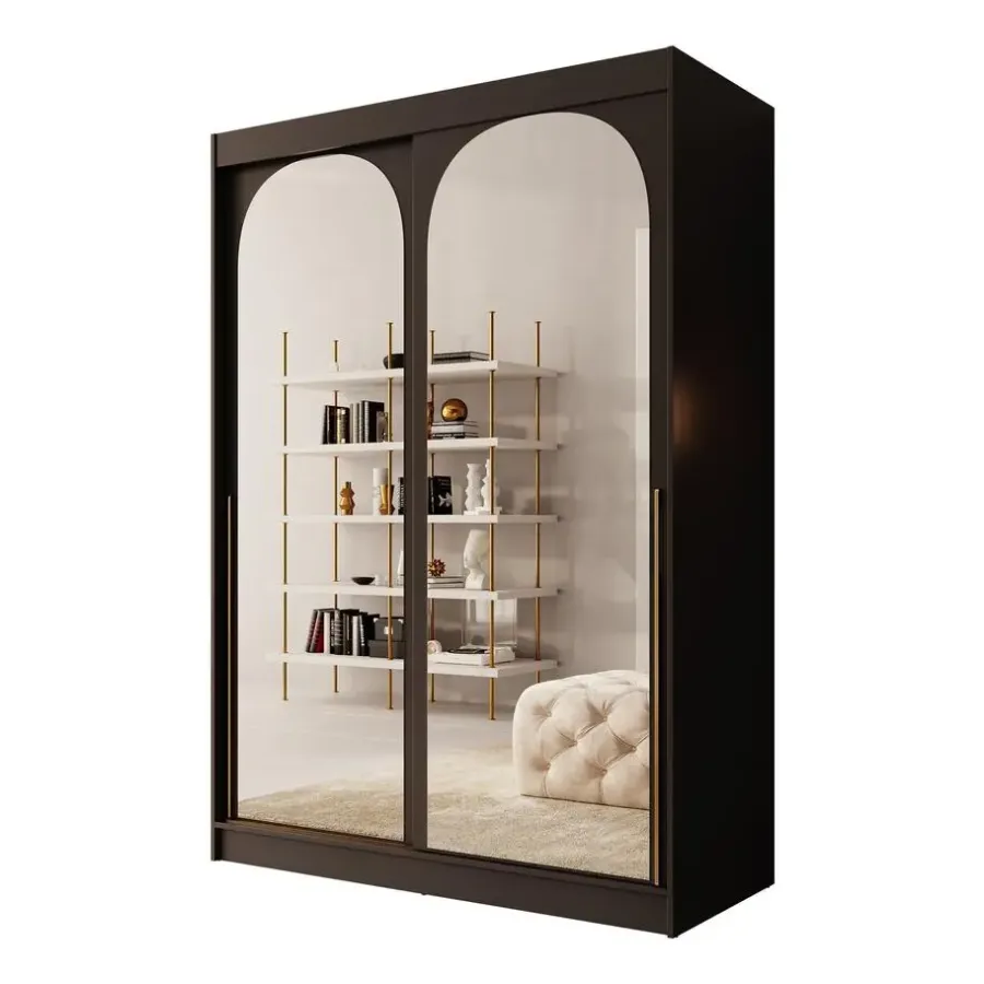 Schuifdeurkasten-Meubella - Moniq - Kledingkast met schuifdeuren - Zwart - 150x65x215 cm