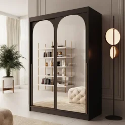 Schuifdeurkasten-Meubella - Moniq - Kledingkast met schuifdeuren - Zwart - 150x65x215 cm