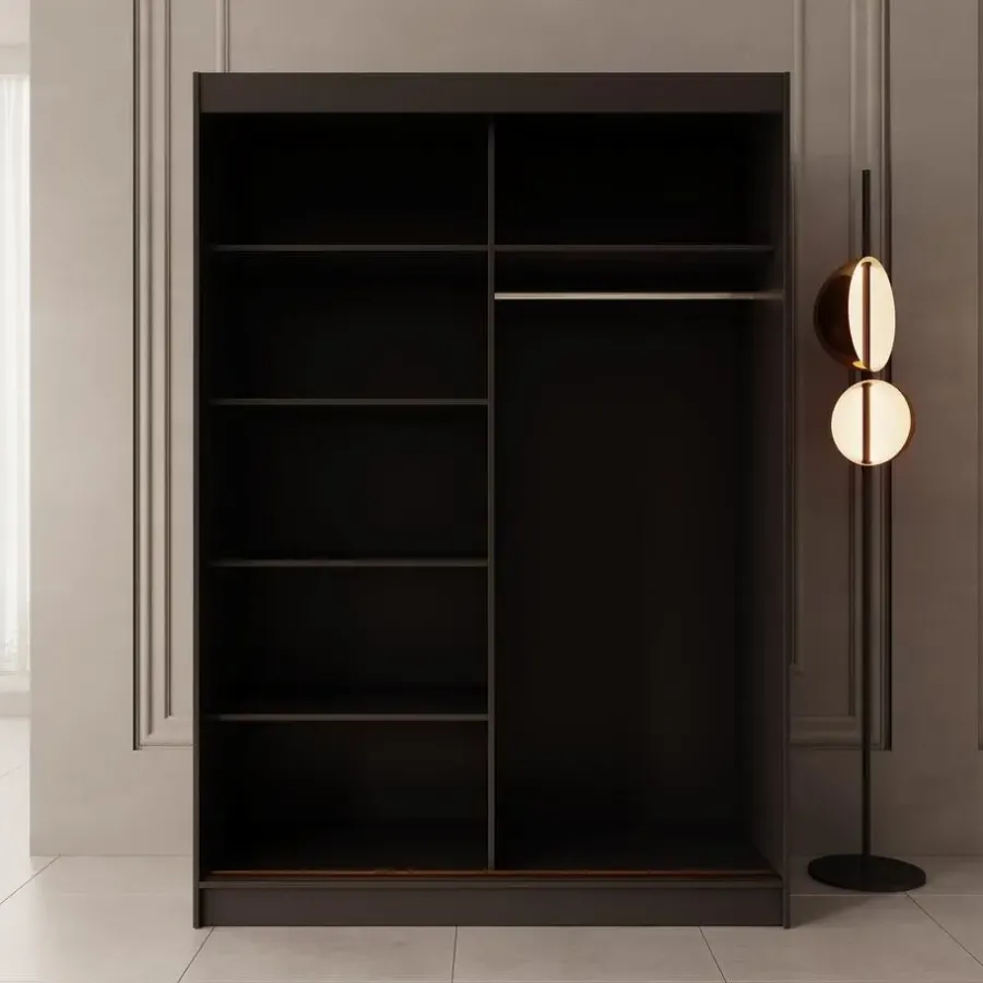 Schuifdeurkasten-Meubella - Moniq - Kledingkast met schuifdeuren - Zwart - 150x65x215 cm