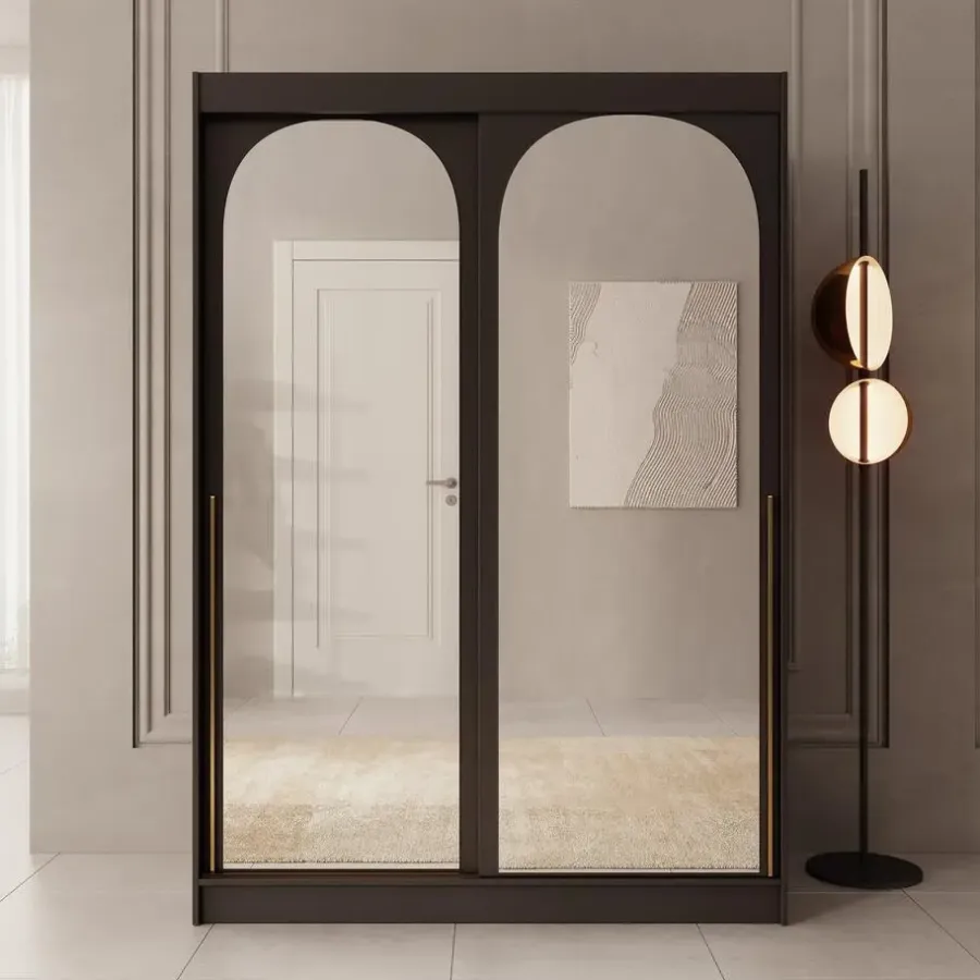 Schuifdeurkasten-Meubella - Moniq - Kledingkast met schuifdeuren - Zwart - 150x65x215 cm