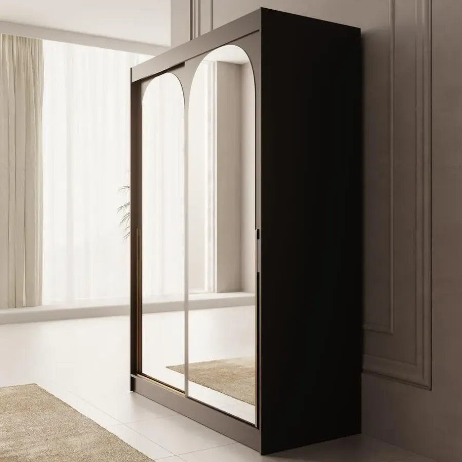 Schuifdeurkasten-Meubella - Moniq - Kledingkast met schuifdeuren - Zwart - 150x65x215 cm