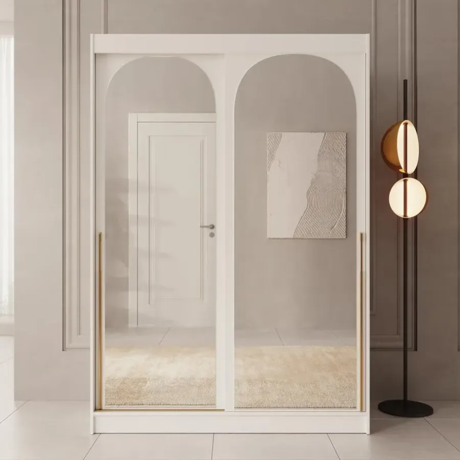 Schuifdeurkasten-Meubella - Moniq - Kledingkast met schuifdeuren - Wit - 150x65x215 cm