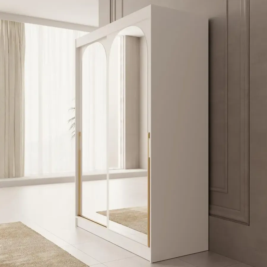 Schuifdeurkasten-Meubella - Moniq - Kledingkast met schuifdeuren - Wit - 150x65x215 cm