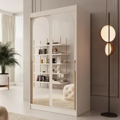 Meubella - Moniq - Kledingkast met 2 schuifdeuren - Beige - 120x65x215 cm