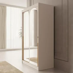 Meubella - Moniq - Kledingkast met 2 schuifdeuren - Beige - 120x65x215 cm
