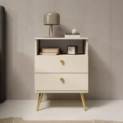 Nachtkastjes|Nachtkastjes-Meubella - Nachtkastje Hidde - Beige - 50 cm