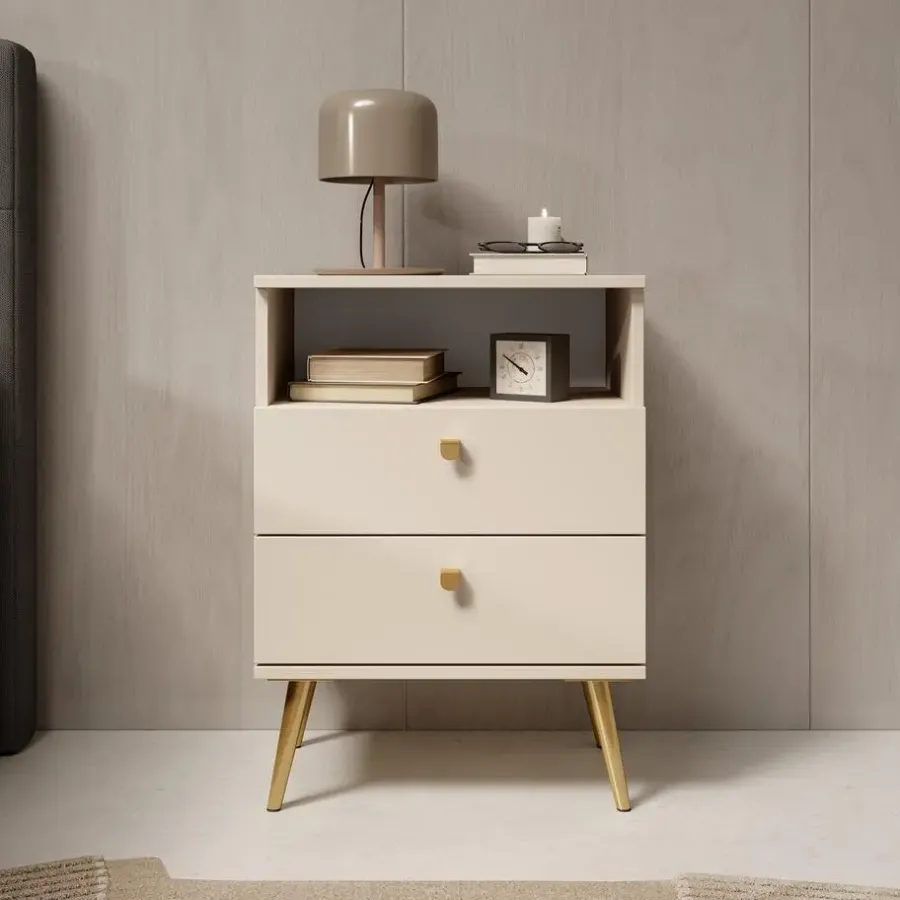 Nachtkastjes|Nachtkastjes-Meubella - Nachtkastje Hidde - Beige - 50 cm