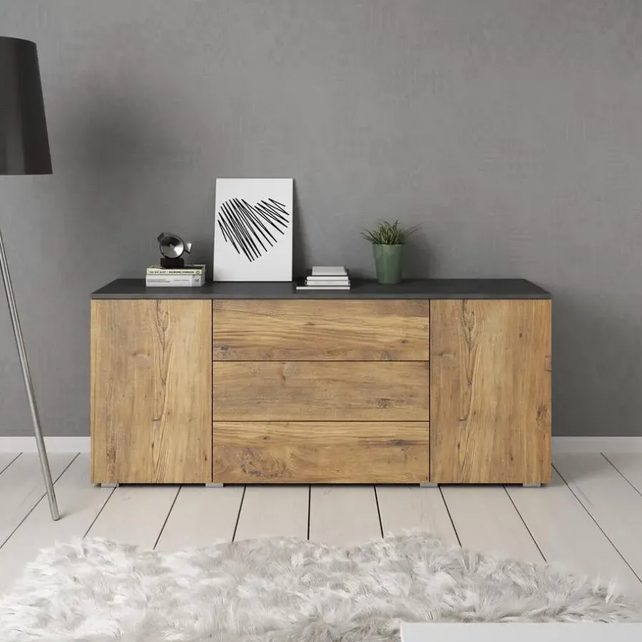 Dressoirs-Meubella - Pure - Dressoir - Eiken/Grijs - 150x39x68 cm
