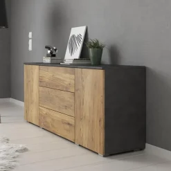 Dressoirs-Meubella - Pure - Dressoir - Eiken/Grijs - 150x39x68 cm