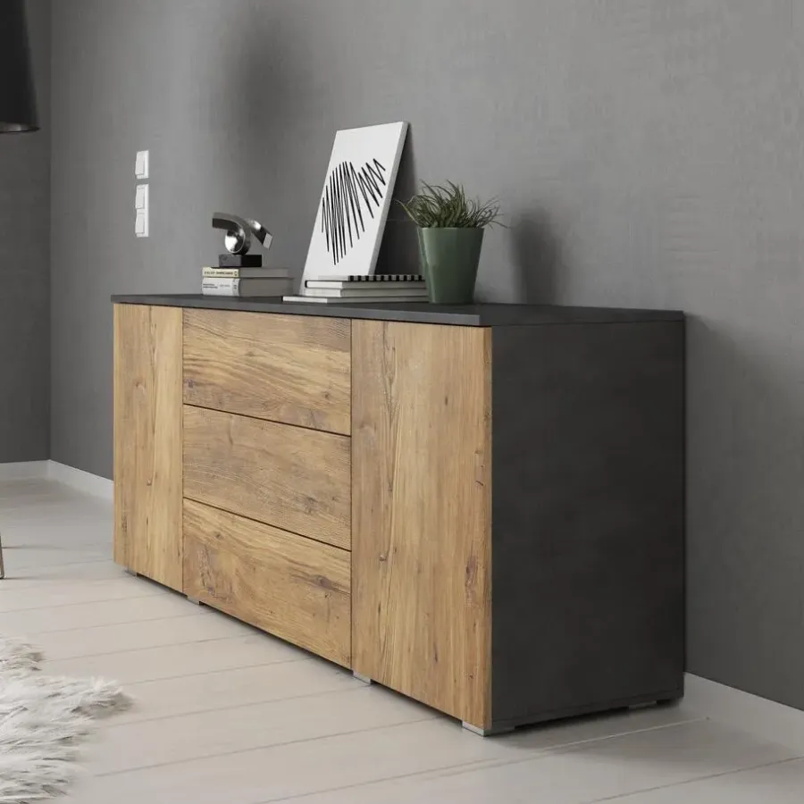 Dressoirs-Meubella - Pure - Dressoir - Eiken/Grijs - 150x39x68 cm