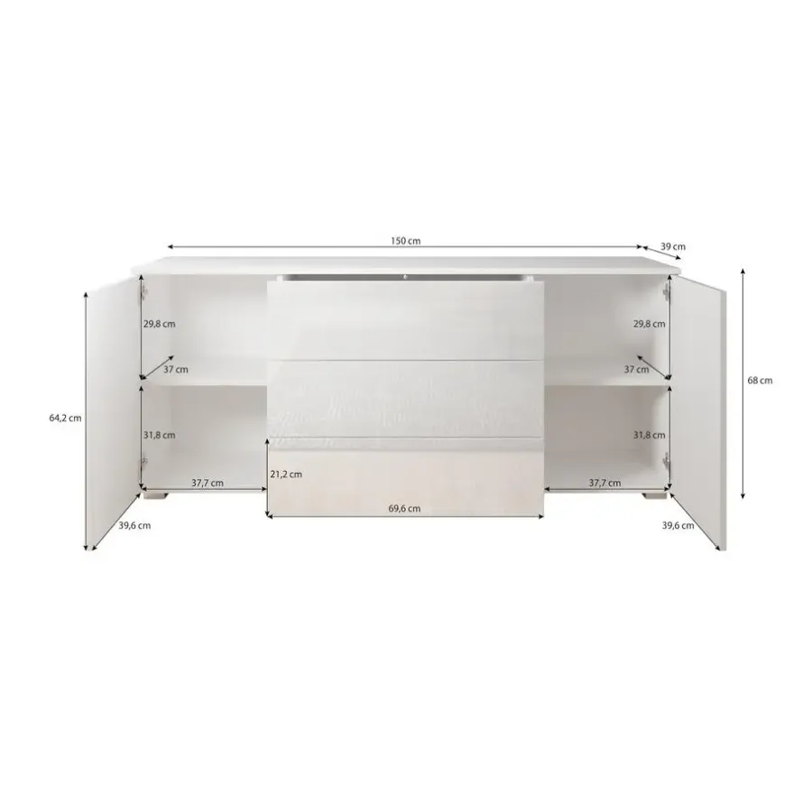 Dressoirs-Meubella - Pure - Dressoir - Eiken/Grijs - 150x39x68 cm