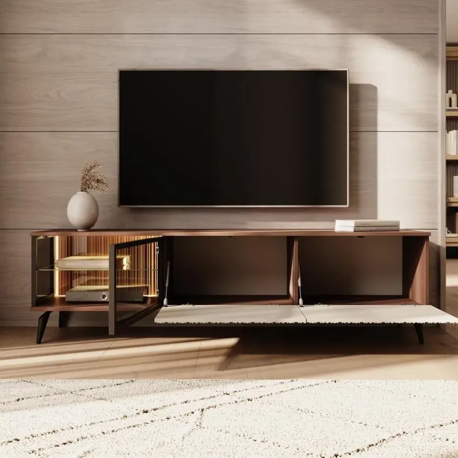 Tv Meubels-Meubella - Riverhead - TV-Meubel - Beige/Eiken - 180 cm