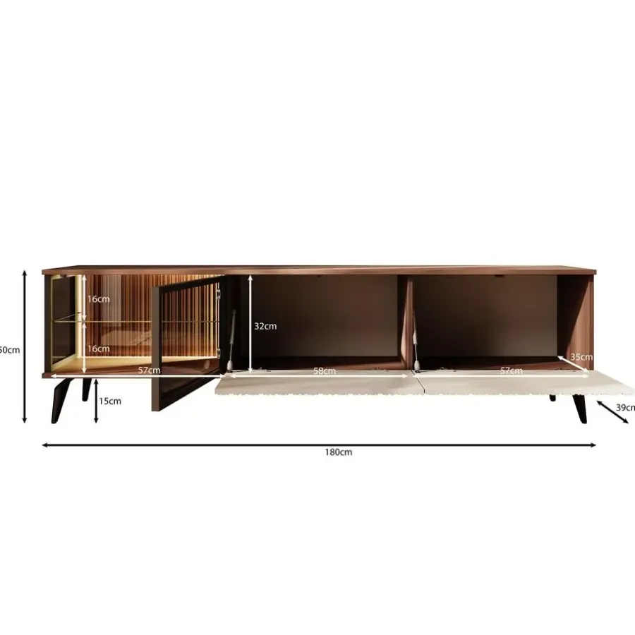 Tv Meubels-Meubella - Riverhead - TV-Meubel - Beige/Eiken - 180 cm