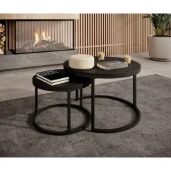 Salontafels-Meubella - Salontafel Ovalo - Mat zwart - set van 2