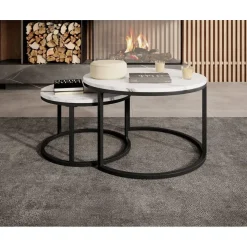 Meubella - Salontafel Rica - Wit marmerlook - Set van 2