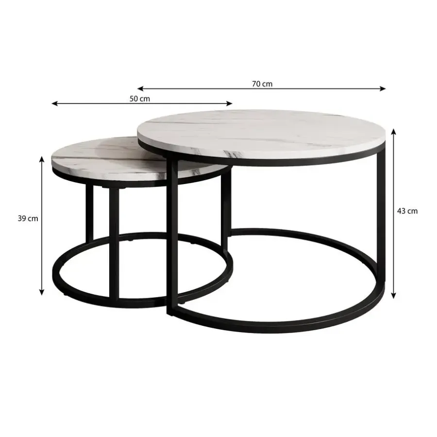 Meubella - Salontafel Rica - Wit marmerlook - Goud - Set van 2