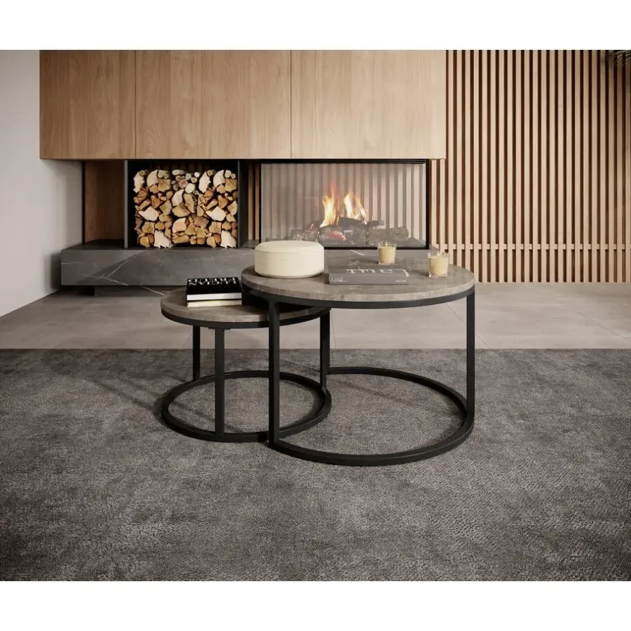 Salontafels-Meubella - Salontafel Rica - Grijs marmerlook - Set van 2