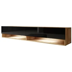 Tv Meubels-Meubella - TV-Meubel Asino LED - Zwart - Eiken - 180 cm