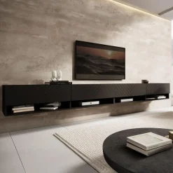 Meubella - TV-Meubel Asino - Zwart Visgraat - 280 cm