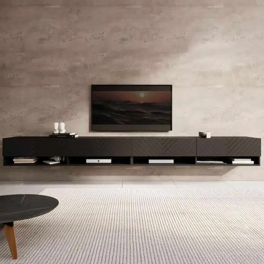 Meubella - TV-Meubel Asino - Zwart Visgraat - 280 cm