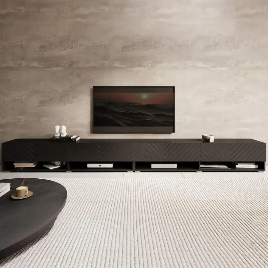 Meubella - TV-Meubel Asino - Zwart Visgraat - 280 cm