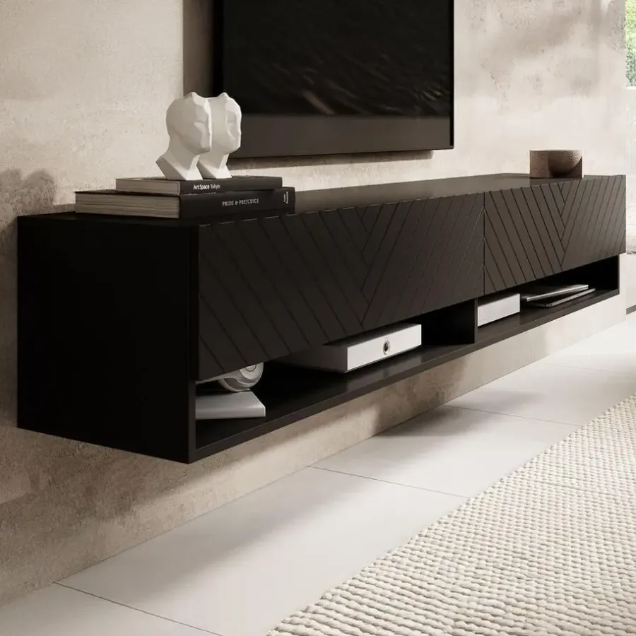 Meubella - TV-Meubel Asino - Zwart Visgraat - 180 cm