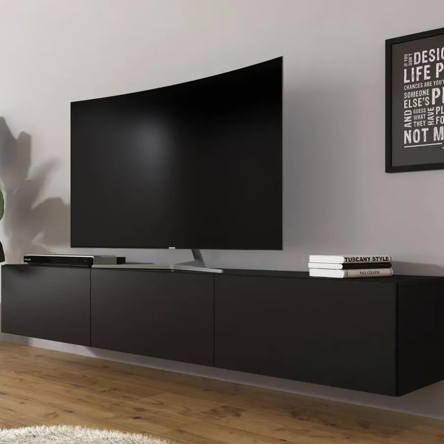 Tv Meubels-Meubella - TV-Meubel Bonzo - Mat Zwart - 180 cm