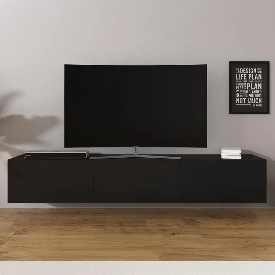 Tv Meubels-Meubella - TV-Meubel Bonzo - Mat Zwart - 180 cm